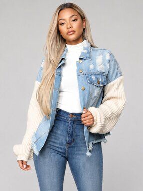 Fashion Nova Chill With Me Oversized Jacket Medium Wash XS
